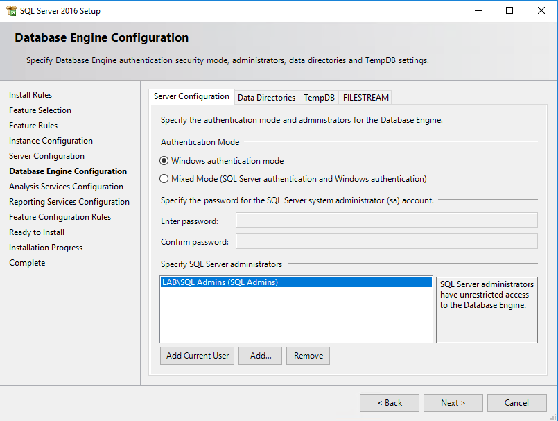SQL DB Engine Configuration