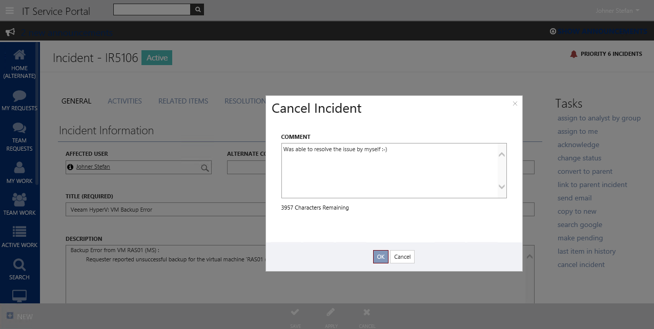 Cancel Incident Task