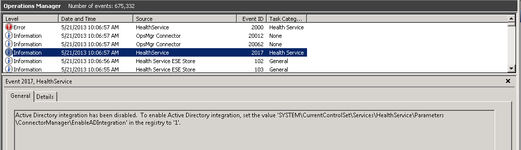 Event Log AD Integration Disabled