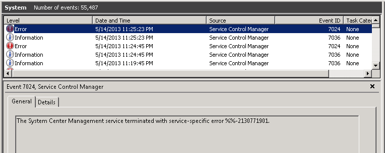 System Event Log Service terminated