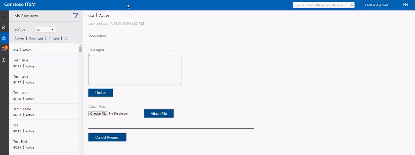 New SCSM Portal My Requests