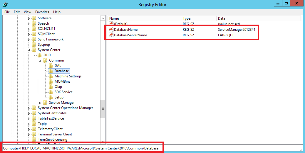 Registry SCSM Database