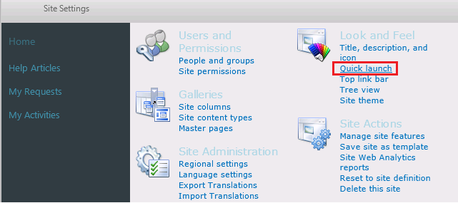 Sharepoint Site settings