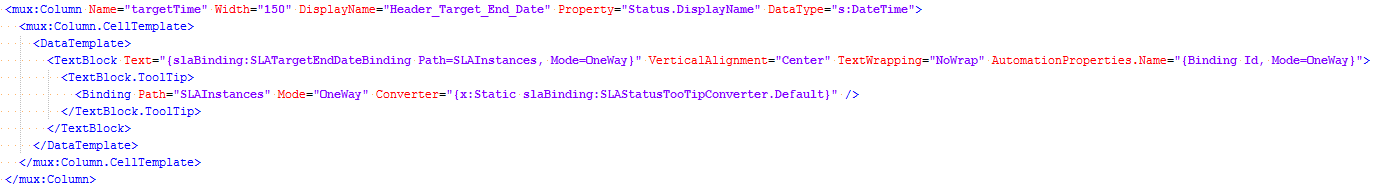 SLA View Target Column